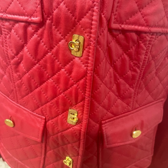 Nygard Collection Red leather jacket with knit sleeves-Medium 10-12 - Picture 3 of 12